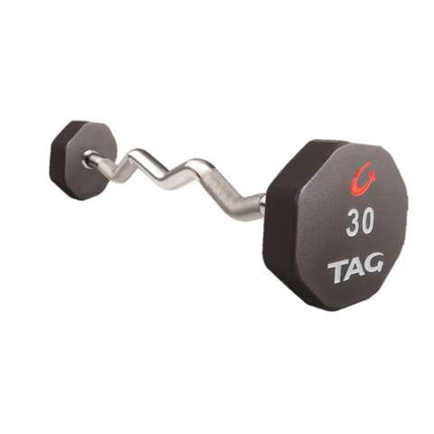 TAG Ez Curl Fixed Barbell - 8 Sided - Premium Ultrathane Encased