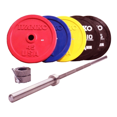 Olympic Bumper Set w/Stainless Needle-Bearing Bar — 300 lb